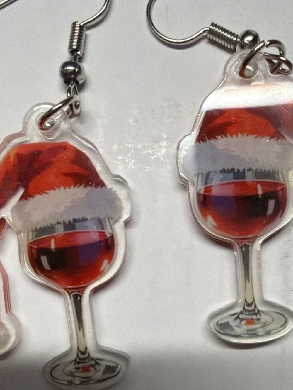 Festive Santa Hat Wine Glass Acrylic Dangle Earrings